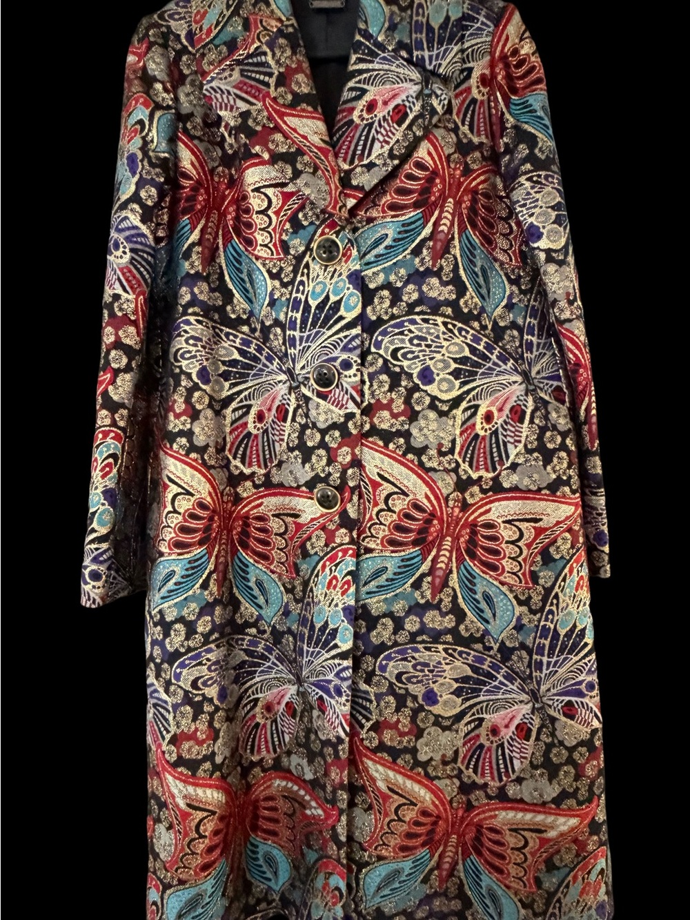 Trina Turk Multi-Color jacquard Butterfly Brocade midi coat
